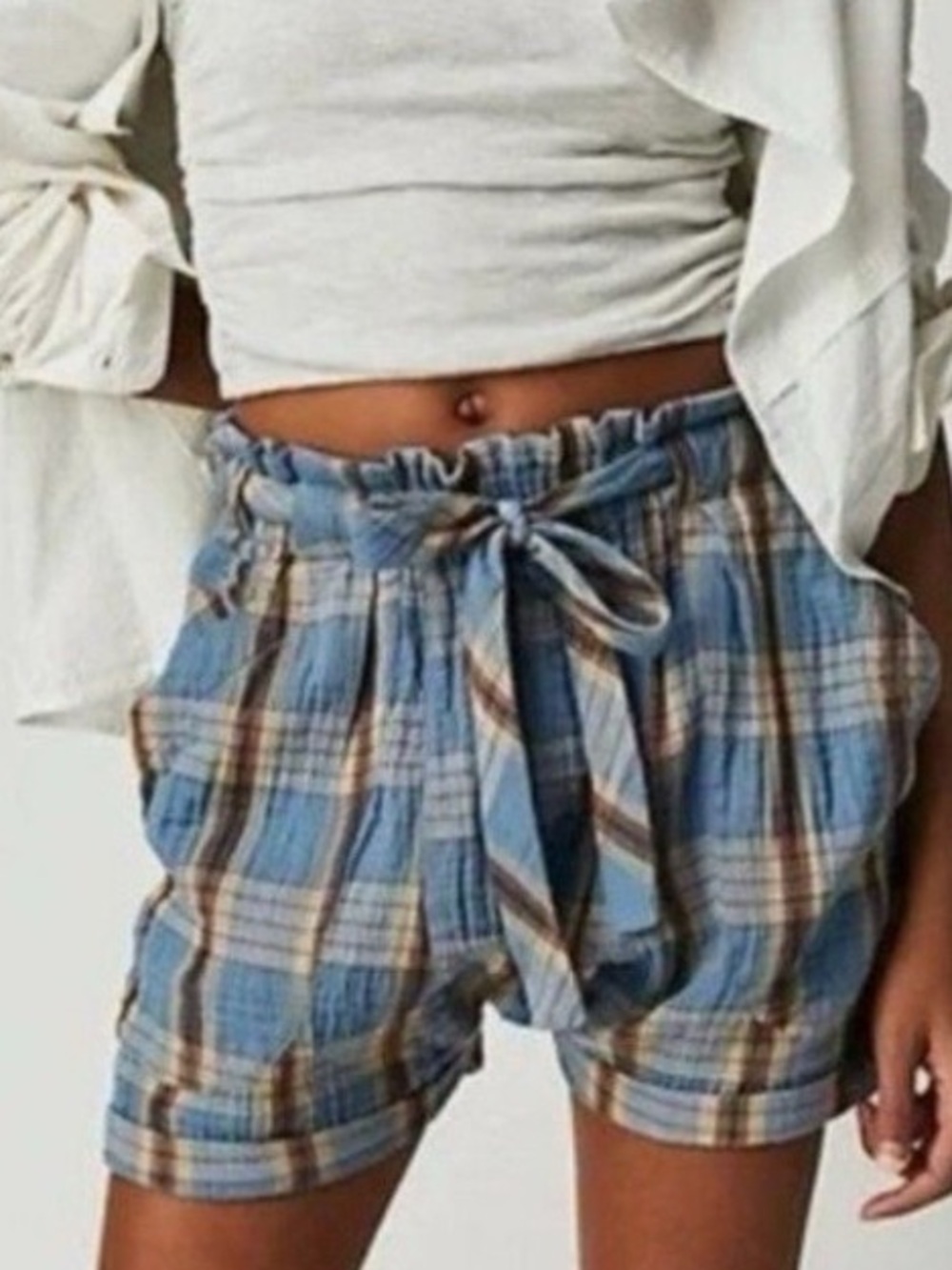 Free People Las Palmas Blue Plaid Shorts